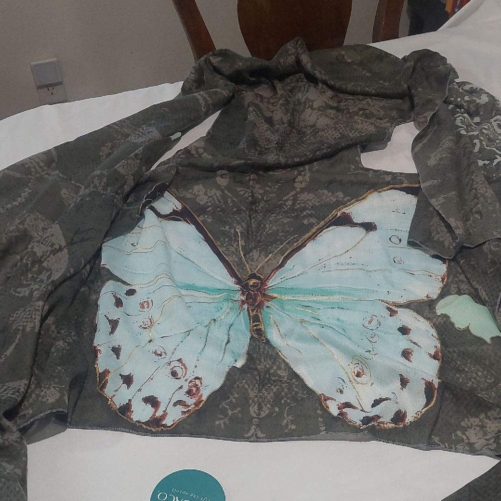 Demdaco Butterfly Print Scarf Vest .Butterflys Womens